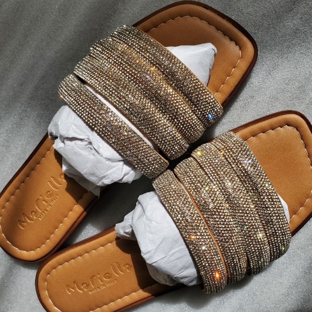 Sandals Slides Flats Crystal Women's